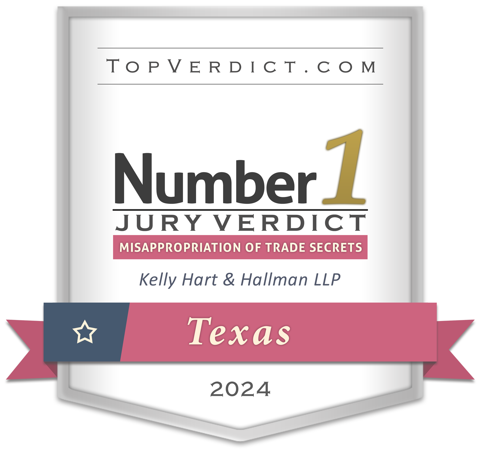Kelly Hart was recognized for securing the Number 1 Verdict in Texas in 2024 across several categories, including Breach of Fiduciary Duty, Conspiracy, Tortious Interference, Misappropriation of Trade Secrets, and Reputational Harm.